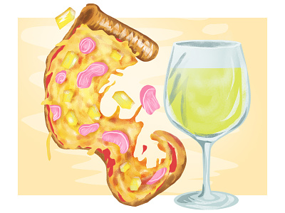 Hawaiian + Riesling eat food foodie fun illustration pairings pizza wine
