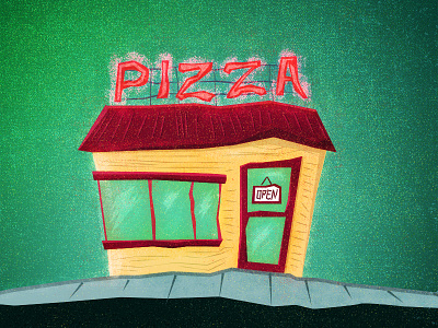 I kind of always think about pizza building glow grain hut illustration imperfect noise pizza restaurant shack shop sign store tykoe tyler koeller