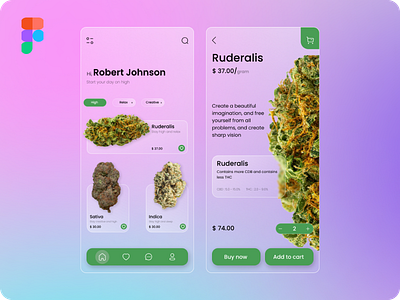 Marijuana Shop Mobile Apps abstract android apps awesome beautiful cannabis design figma glass glassmorphism ios mobile mobile apps modern ui ui kits uiux weed