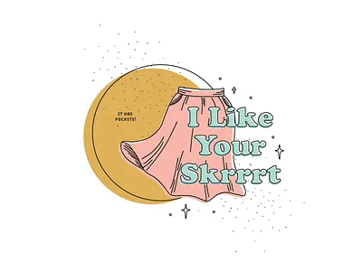 I Like Your Skrrrt cooper black coral female feminine flat flat illustration flatdesign gold illustration modern pink retro skirt skrrrt sparkles trending vector