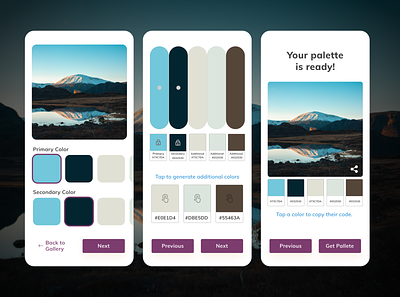 Daily UI #060 - Color Picker 060 color generator colorpalette colors concept app dailyui hexcode primary secondary stock photos