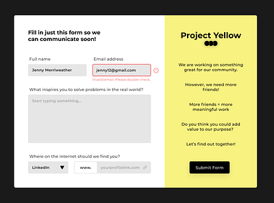 Daily UI #082 - Form 082 black dailyui form submit form yellow