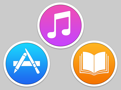 iTunes + App Store + iBooks icons on Mac OS app store apple ibooks icon ios itunes mac