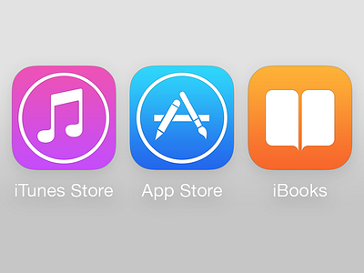 iTunes + App Store + iBooks icons on iOS app store apple ibooks icon ios itunes