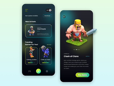 Game Launcher - UI Design 3d adobe xd app clash of clans cod color design figma game game launcher interactive mobile app pastels ui ui ux user interrface