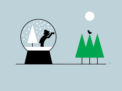 Inside World binoculars bird black conceptual forest green illustration minimal nature outdoors shape simple snow snowglobe trees vector