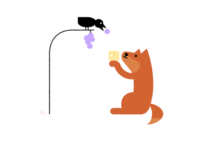 World Kindness Day aesop animal bird cheese crow fable fox friend geometric giving grape help illustration kindness love minimal shape sharing simple vector