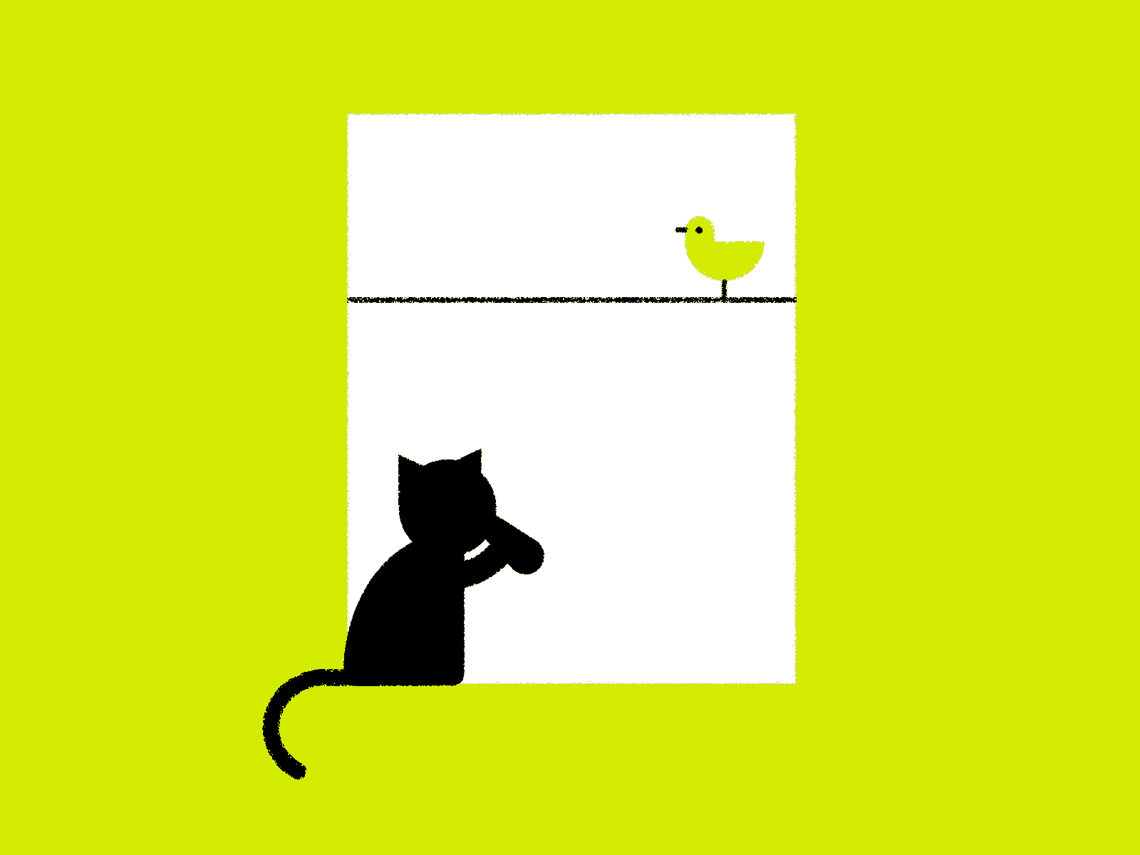 Birdwatching Cat vs. Bird Watching Cat accent animation binoculars bird birding cat geometric illustration minimal shape simple vector window