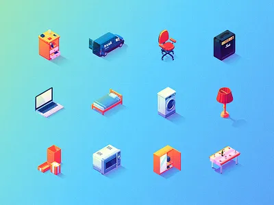 Itsy-Bitsy Illustrative Isometric Icons icons illustration isometric ui ux vector