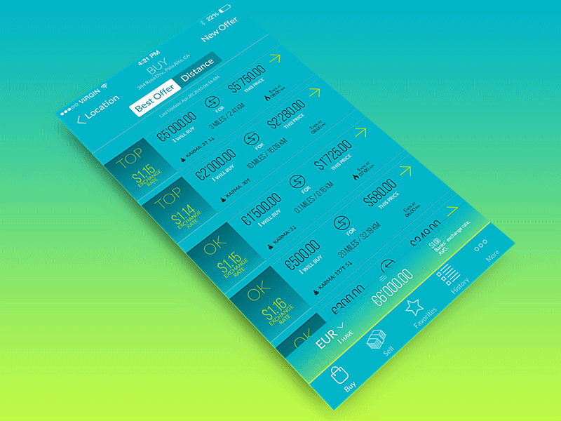 Dribbble Moneyme Animation app currency exchange finance flat ios iphone list mobile segmented control tab bar ui ux