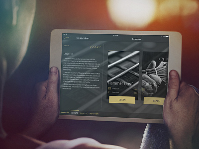 Guitar Learning App app cards dark theme guitar ios ipad navigation scrollable tabs simple
