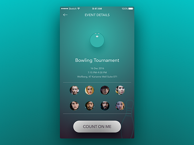 Week 1 (04) — BowlingTournament dark theme event details flat ios app iphone minimalistic simple social media