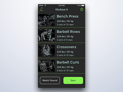 Week #3 (18) — WorkoutList dark theme gym ios iphone app list view minimalistic simple workout