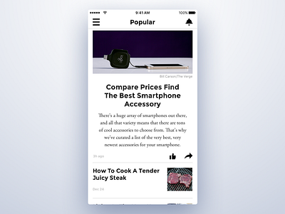 Week #4 (23) — PopularNews flat ios app iphone light theme list view mass media minimalistic news app simple typography