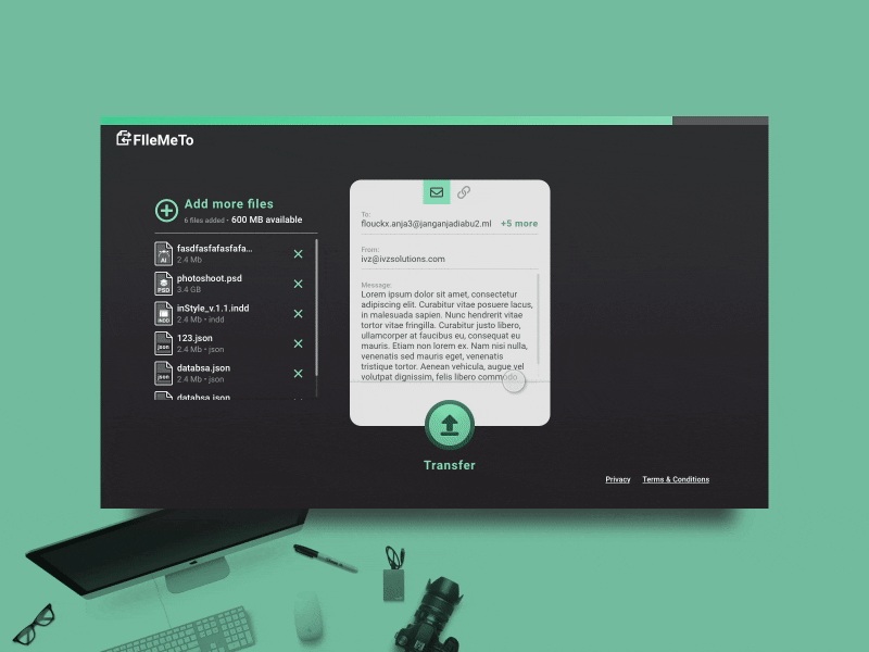 FileMeTo: One-Click File Sharing dark theme dark ui file transferring flinto uploading uploading animation web web app