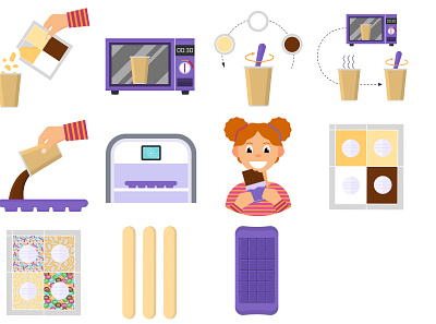 Icon illustrations. Make the chocolate yourself. chocolate bar flat design flat illustration flatvector games icons kids