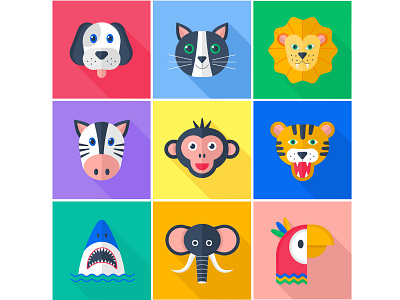 A set of flat vector icons. Animals. adobe illustrator flat animals flat vector illustration icon set vector animals