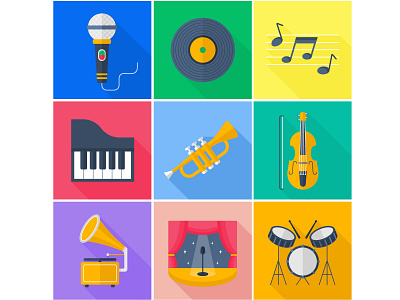 A set of flat vector icons. Music. adobe illustrator flat illustration flat vector icons music vector icons vector illustration