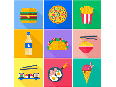 A set of flat vector icons. Food and Drinks. drink flat food icons vector