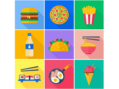 A set of flat vector icons. Food and Drinks.