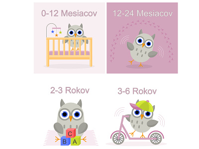 Cute children's owl illustrations in flat vector style