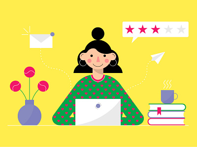 The girl is working on a laptop. Flat vector style. adobe illustrator custom illustration dribbble invite giveaway dribble invite flat flat design flat girl flat illustration flat vector flatvector icons illustration for apps illustration for web illustrator vector art vector illustration