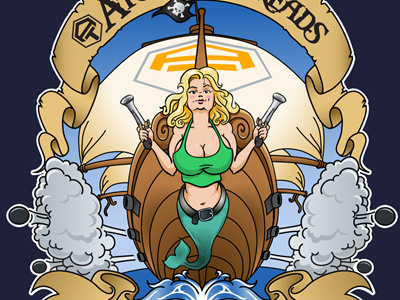 Pirate adobe illustrator cannon figurehead mermaid pirate t shirt vector