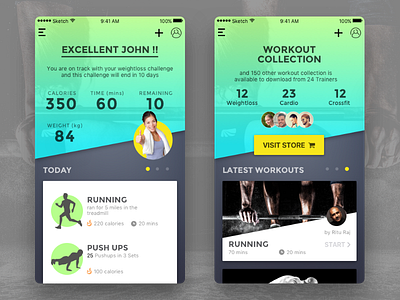 Gym Concept App app cards flat gym interface minimal ui ux workout