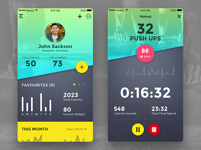 Gym Concept App app cards flat gym interface minimal ui ux workout