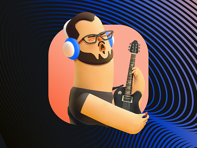 Juan Mora 3D 3d app icon branding character characterdesign illustration music playing guitar rock