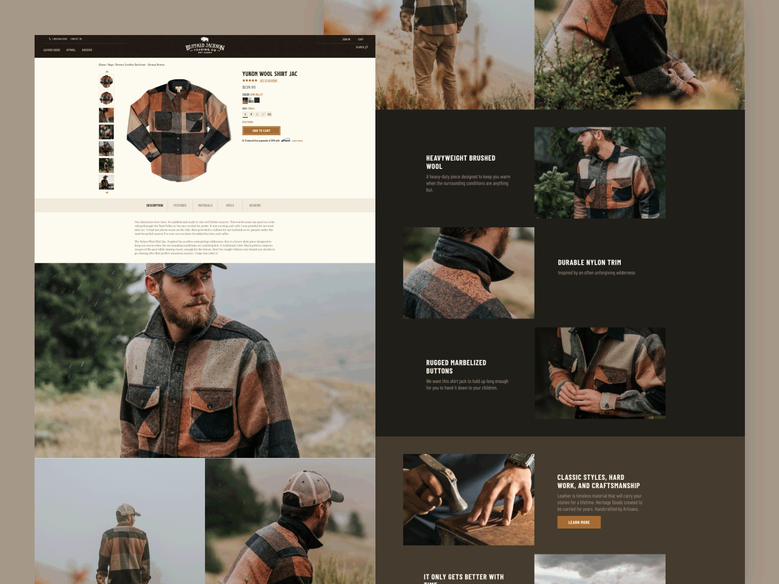 Product Page Redesign - Buffalo Jackson adobe xd apparel bags branding buffalo jackson ecommerce product page store ui ux vintage web web design website