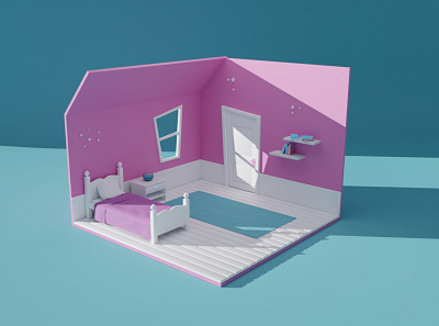 Low-poly Bedroom 3D model 3D model 3d art bedroom blender blender 3d blendercycles cartoon isometric isometric art