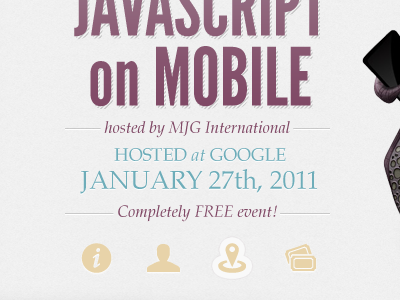 A FREE Day of JavaScript on Mobile gold google league gothic purple teal typography