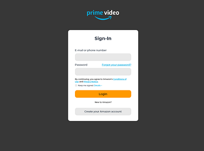 Amazon Prime Video Login Page branding design icon logo minimal typography ui ux vector web