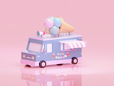 Ice Cream Truck 3d 3dart 3dlowpoly animation blender blenderart cinemaart cutedoughnu digitalart donut chart doughnut icecreamtruck mayaart