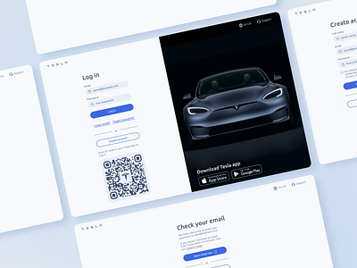 Tesla Authorization authorization car create account electrik car elon mask forgot email log in qr code reset password tesla tesla app ui ux web