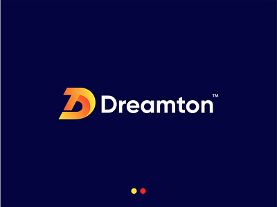 Dreamton logo concept D+T letter 2020 abstract logo apps icon brand identity business logo concept creative logo dreamton emblem logo gradient logo idea letter logo lettermark logotype simple and clean t letter yellow color logo