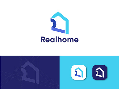 Realhome Logo Concept R+Home 2020 abstract logo apps icon brand identity business logo creative logo flat logo house logo illustrator letter logo lettermark logotype minimalist modern logo modern color modern logo realestatelogo realhome simple and clean