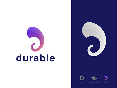 Durable Logo Concept Letter D + Elephant Trunks 2021 trend abstract logo brand identity circle ratio system colorful combination mark durable elephant trunks gradient logo illustrator jumbo letter d lettermark logofolio modern monogram pictorial mark simple clean interface strong business concept symbol icon