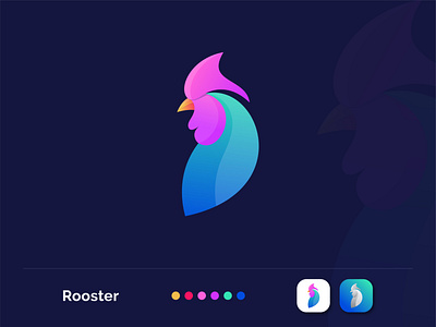 Rooster Logo Design 2021 trend abstract logo animal apps icon brand identity branding concept business logo chicken cock creative logo crowing crowrooster gradient logo logo folio 2021 modern logo pictorial mark rooster rooster vector simple and clean symbol icon
