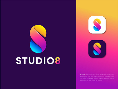 Studio8 | Modern Letter Mark Logo | Letter S + Number 8 2021 trend apps icon brand identity bright color business logo creative logo emblem logo gallery gradient logo letter logo logotype media modern logo simple and clean symbol trendy design web