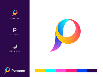 Pemoon | Modern Combination Mark Logo | Letter P +Moon Icon