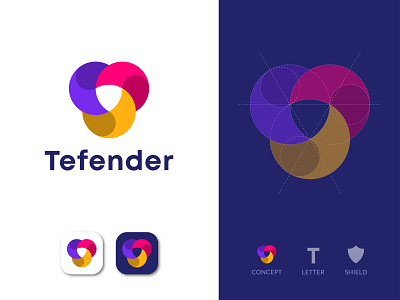 Tefender | Logo Mark | Letter T + Shield icon 2021 trend a b c d e f g h i j k l m n apps icon brand identity branding business logo combination mark creative logo flat color friendship graphic design letter t modern logo o p q r s t u v w x y z online agency shield icon simple and clean social media logo social security