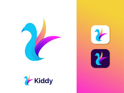 Kiddy | Modern Pictorial | Logo Mark abstract logo animal apps icon bird blog brand identity branding character creative logo duck event freedom gradient logo illustration kiddy modern logo pictorial mark small symbol trendy color 2022