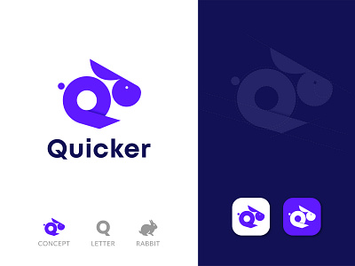 Quicker | Q Letter + Rabbit | Logo Mark abstract logo animal brand identity branding bunny creative logo delivery service e comerse fast hurry illustration online business quick service rabbit race run runner running shipping social media