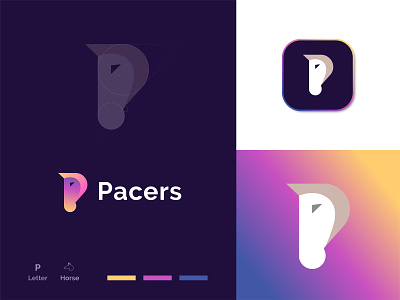 Pacers Logo Mark | Letter P | Horse Head Icon abstract logo animal apps icon brand identity branding chasse combination mark creative logo energy gradient logo horse horse head letter p monogram pictorial mark power racing sport strong symbol
