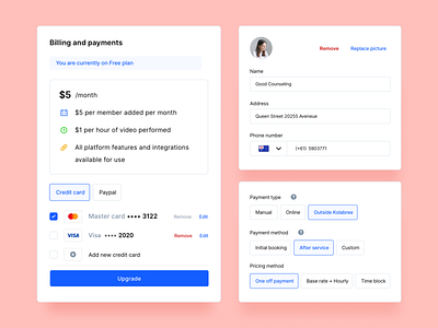 🤑 Payment type components affordance clean components consultation credit card dashboad design payment paypal real project saas signifier single selection stripe subscription app virtual account