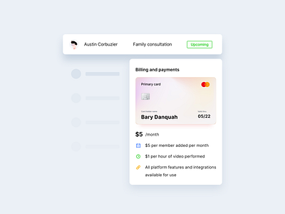 💳 Payment cards affordance billing cards clean components consultation credit cards dashboad dashboard design master card payments paypal real project saas signifier single selection stripes subscription service user interface