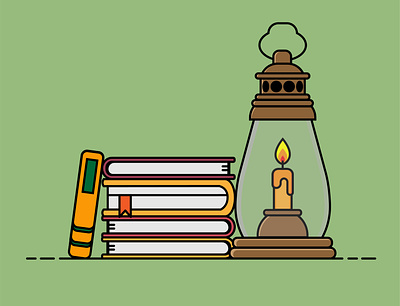 Light of Knowledge book vector books flat vector illustrator knowledge light minimal illustration oil lamp