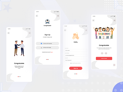 Congratulate Sign Up mobile app UI design mobile app design